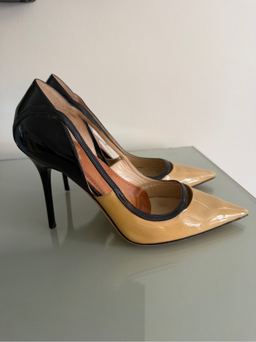 Jimmy Choo Two-Tone Patent Pointed-Toe Pumps - Black & Tan